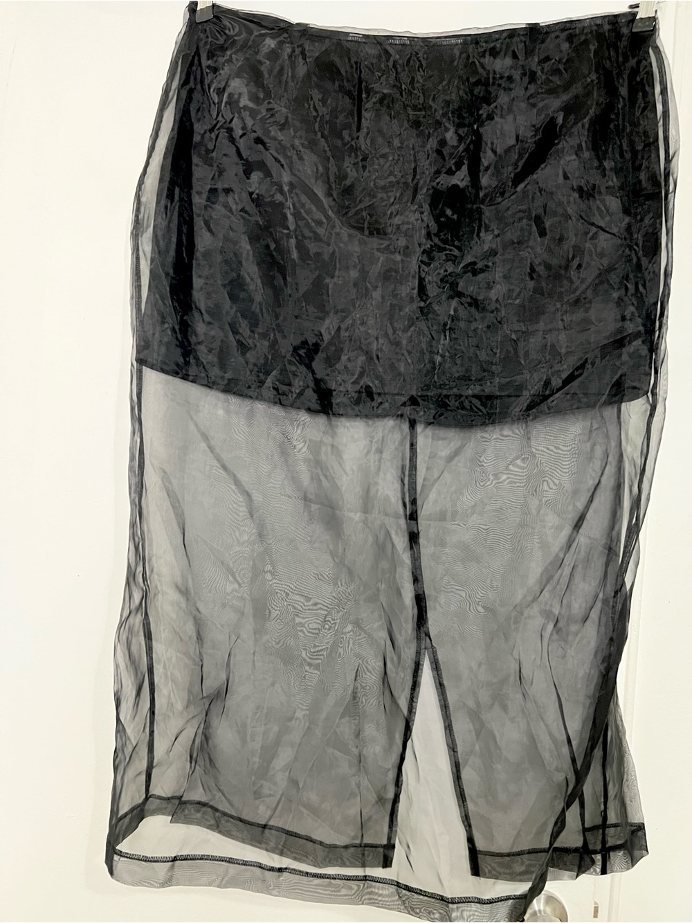 Black Sheer Mesh Midi Skirt Y2K Goth Layered Overlay Skirt Alternative Grunge
